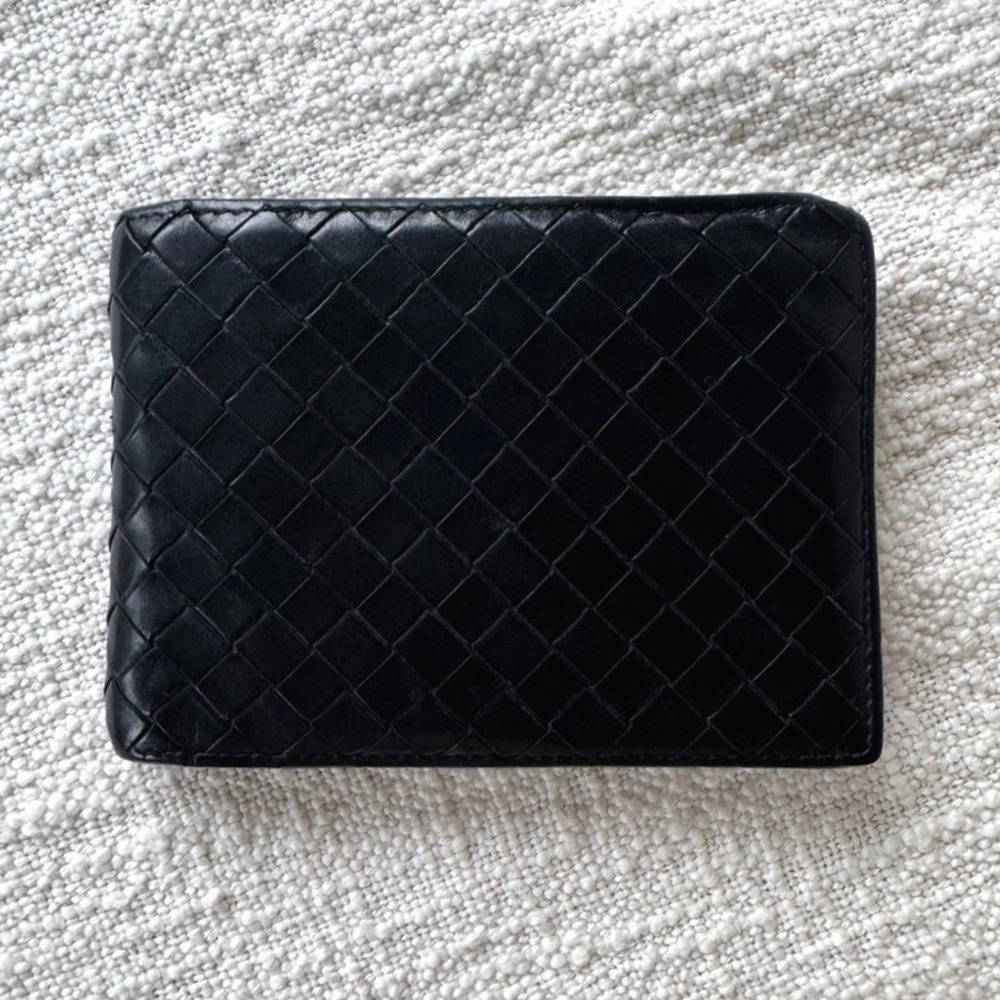 Bottega Veneta Intrecciato‎ Leather Men's Bi Fold Wallet Black Made in Italy - Picture 2 of 6